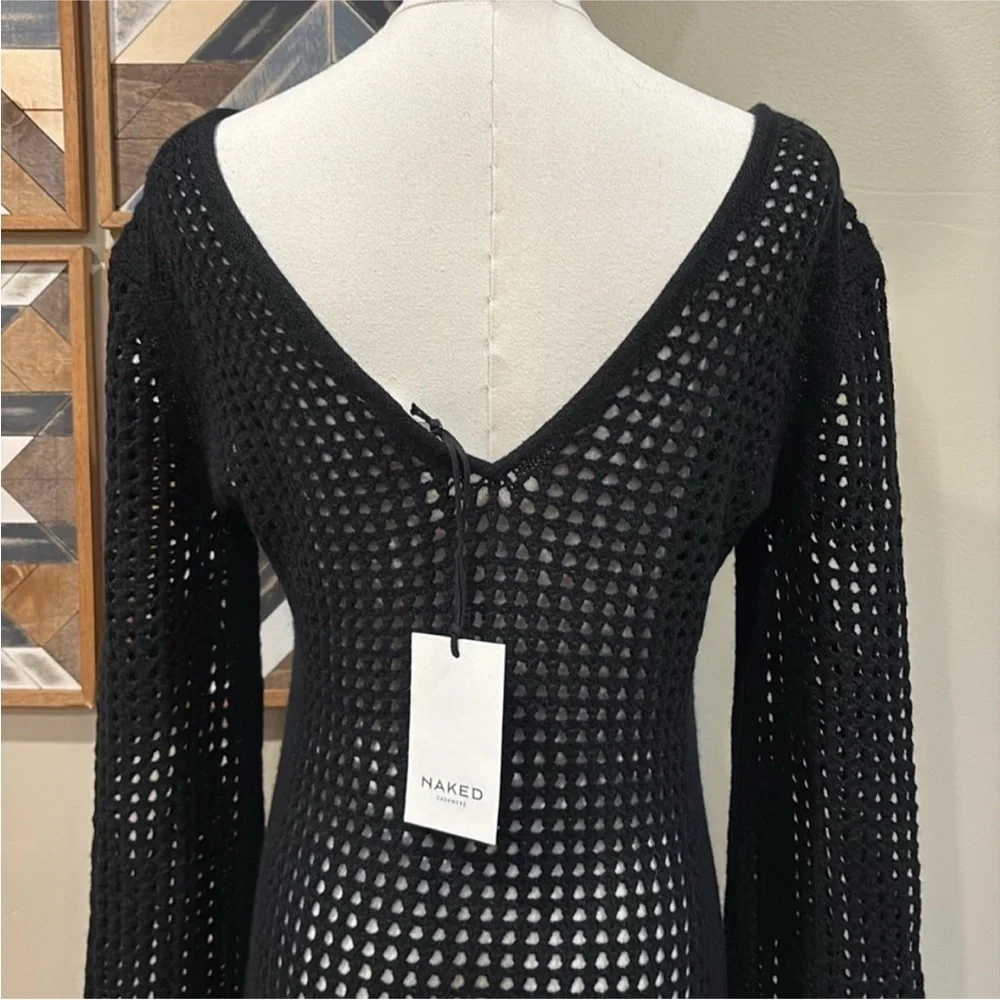NakedCashmere Open Knit Crochet Black Coverup Kaftan Dress Black XS NWT - Picture 6 of 12